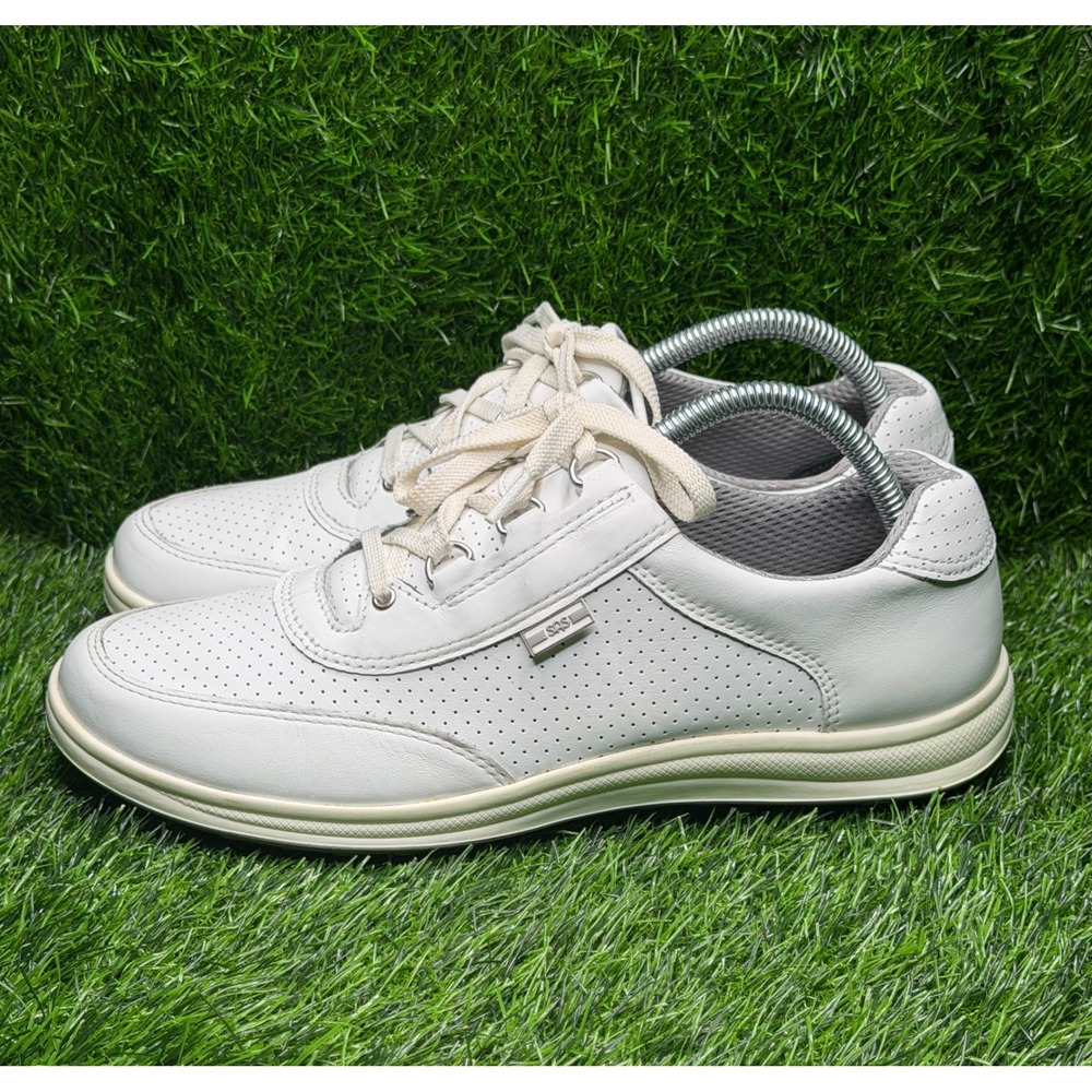 SAS Walk Easy White Leather Walking Shoes Womens 9.5 M Made in USA Lace Up